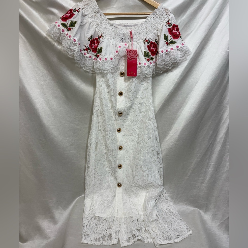 Widelia Floral Embroidered White Lace Dress